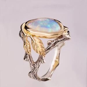 Los Angeles Boutique Moonstone Opal Style Ring Boho Cocktail Jewelry NEW Size 7